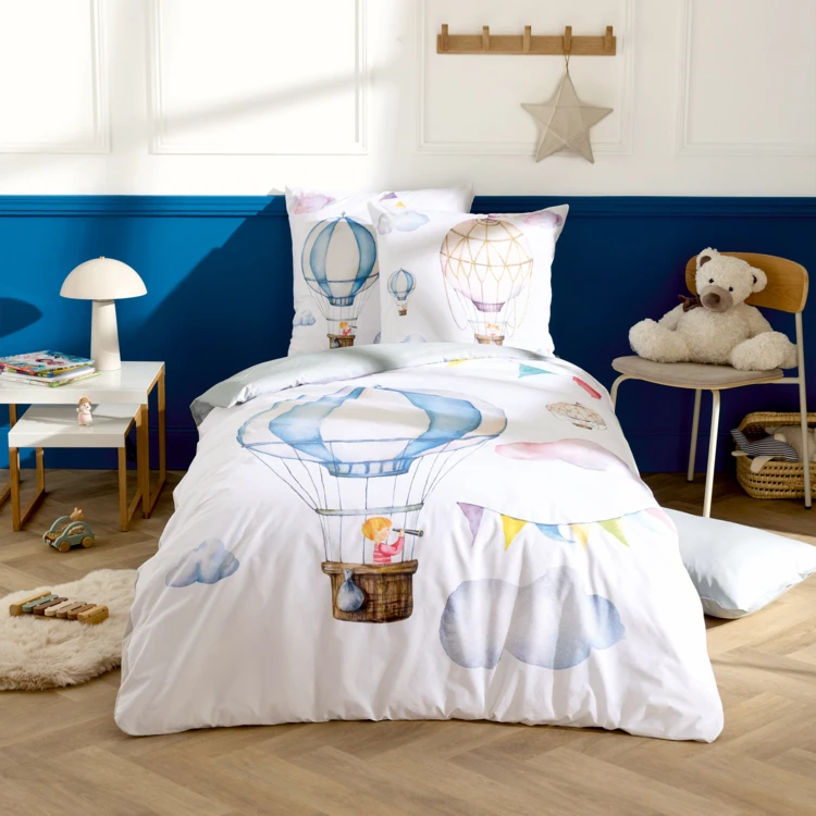 Funda de almohada infantil de algodón percal en forma de globo