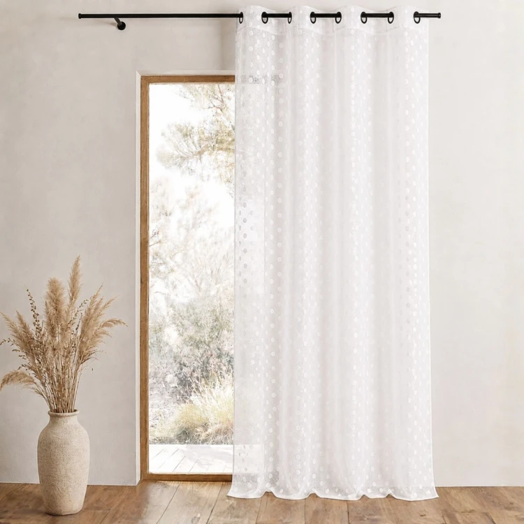 Cortina de organza jacquard bordada com bolinhas