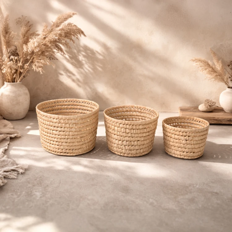 Panier de rangement rond feuilles de palmier