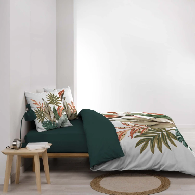 Conjunto de cama de 3 peças, 100 % algodão, com estampado tropical: capa de edredão + fronhas