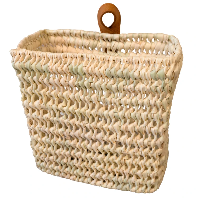 Panier à suspendre rectangle anse cuir