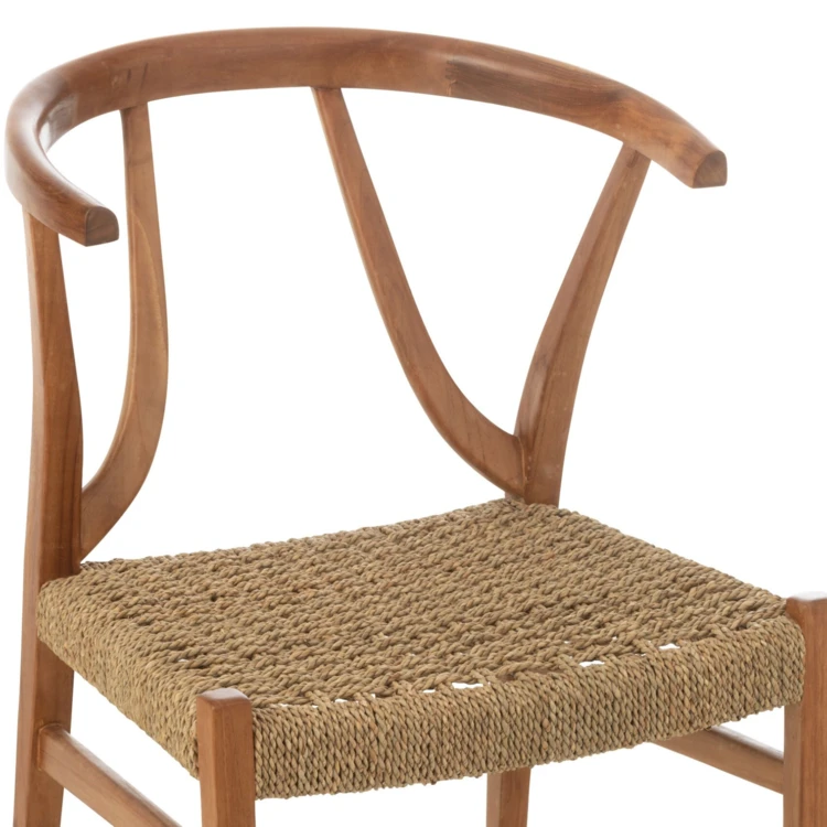 Silla de madera de teca y ratán trenzado