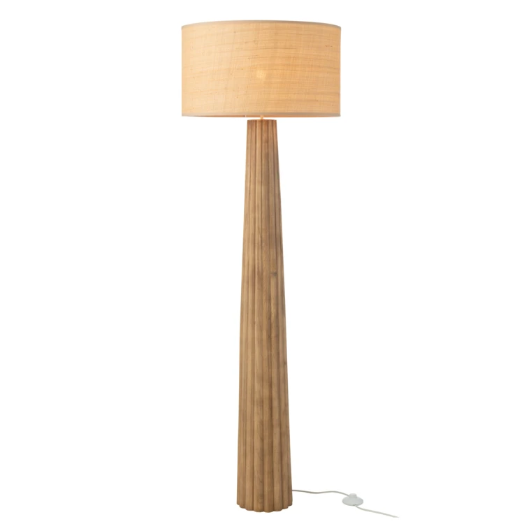Stehlampe aus Holz mit Stoffschirm