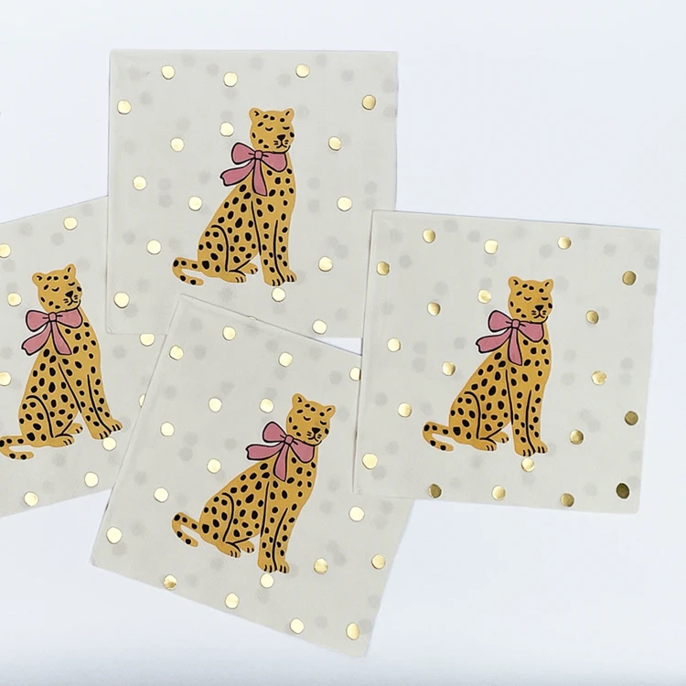 Lot de 20 serviettes en papier motif léopard nœud