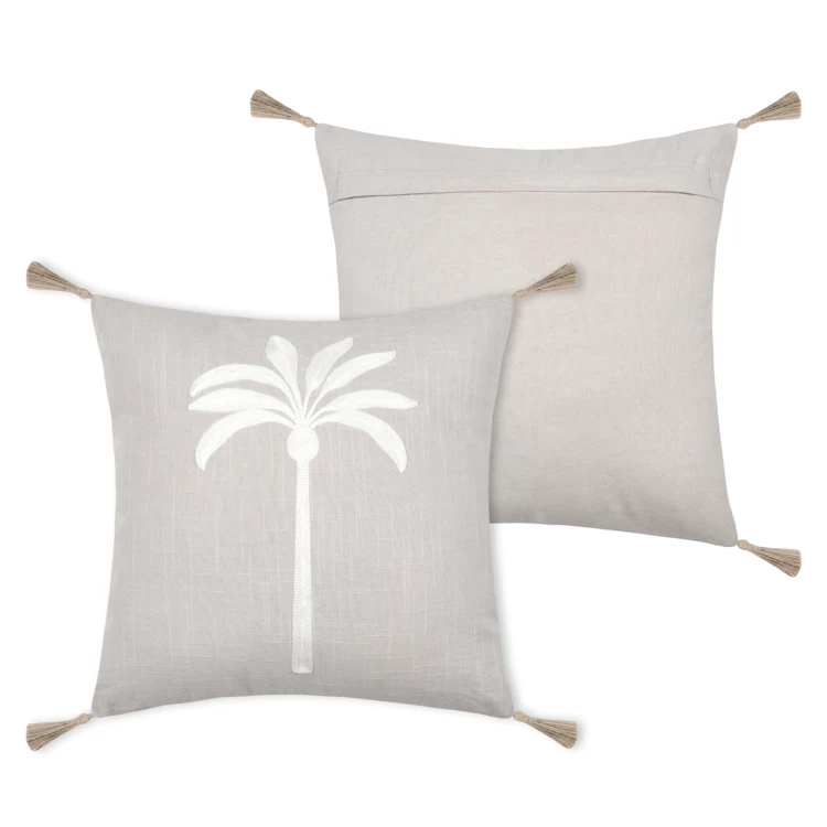 Coussin décoratif brodé motif palmier style tropical