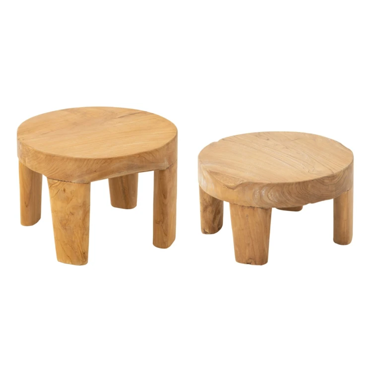 Table basse ronde en teck lot de 2