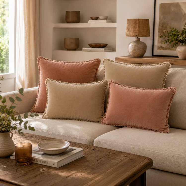 Housse de coussin rectangle en velours et contour chenille KOBE HAOMY