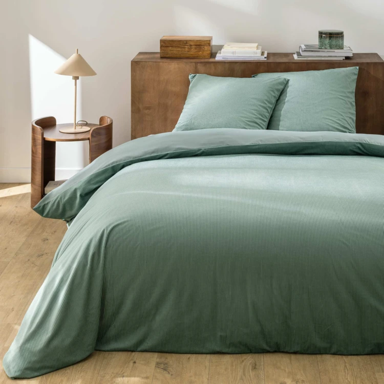 Parure de lit 3 pièces en velours côtelé uni housse + taies