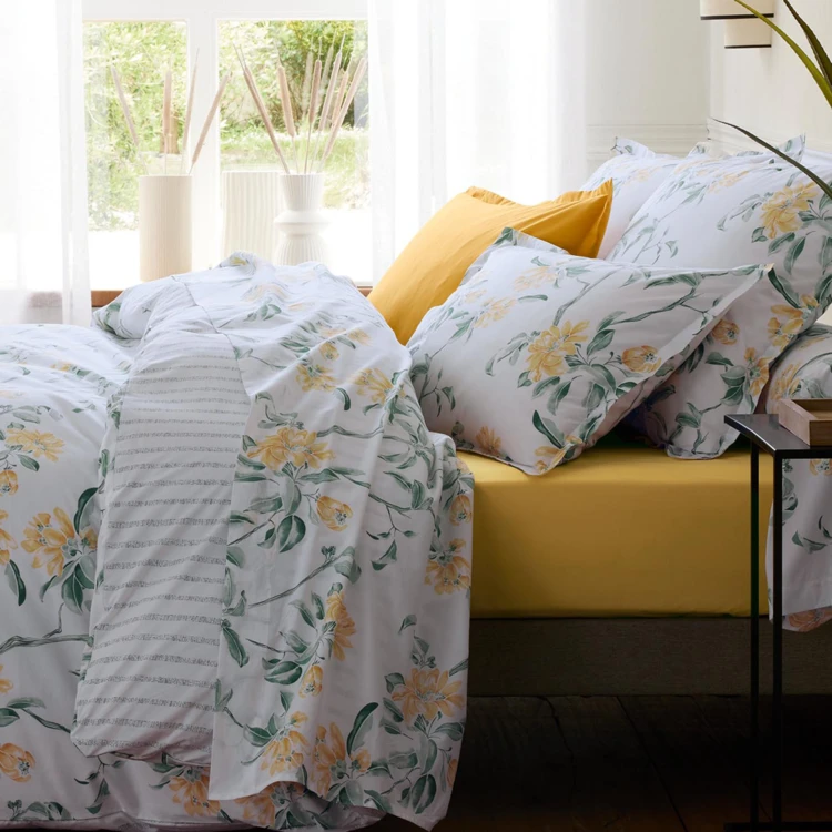 Parure de lit 2 pièces percale de coton floral housse + taie