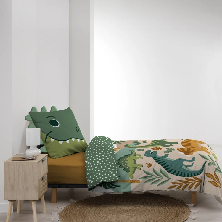 Conjunto de cama infantil de 2 peças, 100 % algodão, com estampado de dinossauros: colcha + fronha