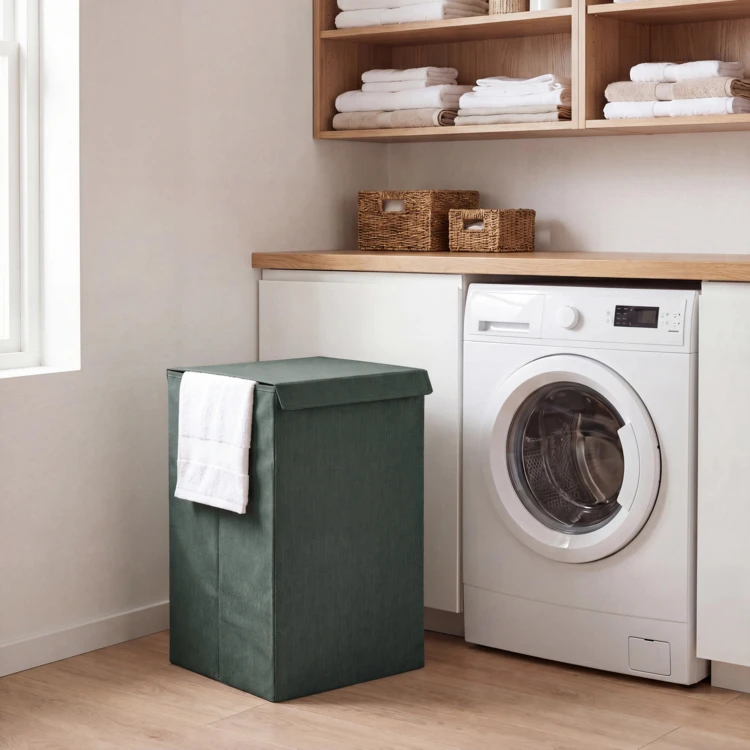Opvouwbare wasmand van houtvezelplaat en polyester