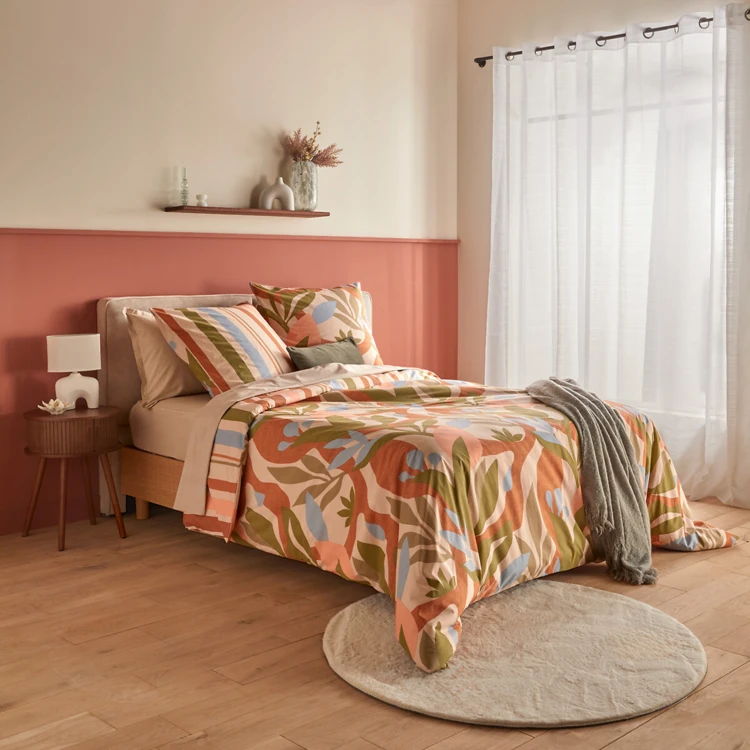 Parure de lit 3 pièces en coton réversible à motifs floraux