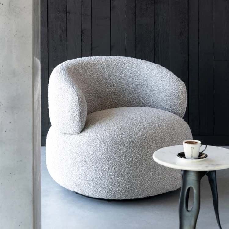 Fauteuil pivotant rond en bouclette