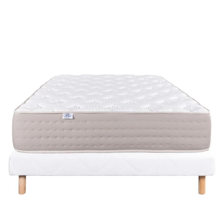 Ensemble literie ressorts ensachés 26 cm avec sommier bois massif blanc