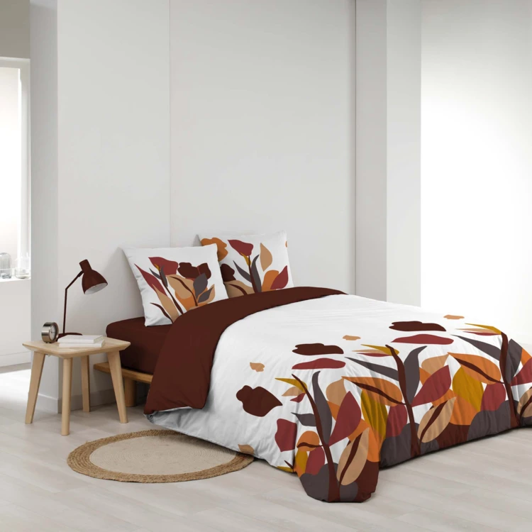 Conjunto de cama de 3 peças, 100 % algodão, com padrão floral: capa de edredão + fronhas