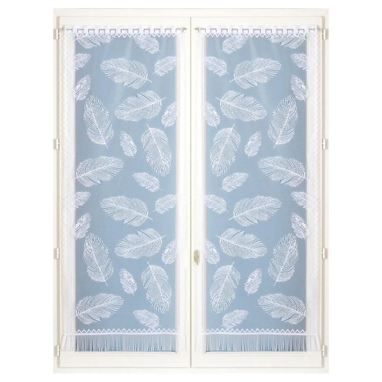 Paire de vitrages frangés en dentelle motif plumes