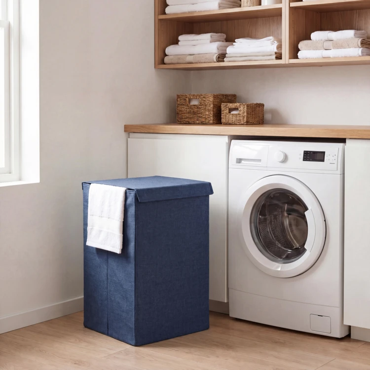 Opvouwbare wasmand van houtvezelplaat en polyester