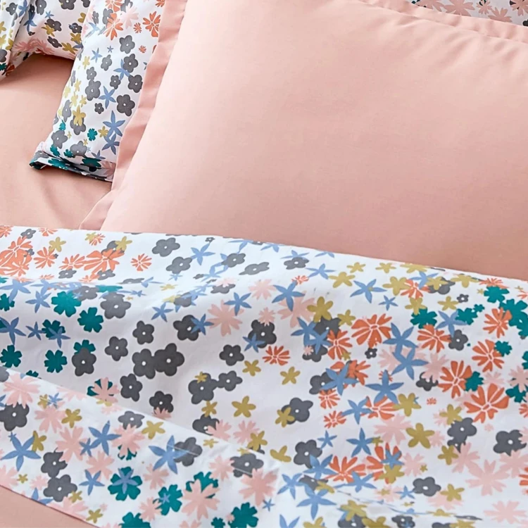 80 thread count katoenen perkal flat sheet met bloemmotief
