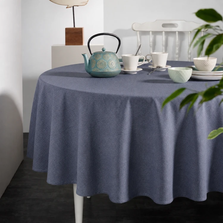 Nappe ronde en polycoton enduit anti-tache unie