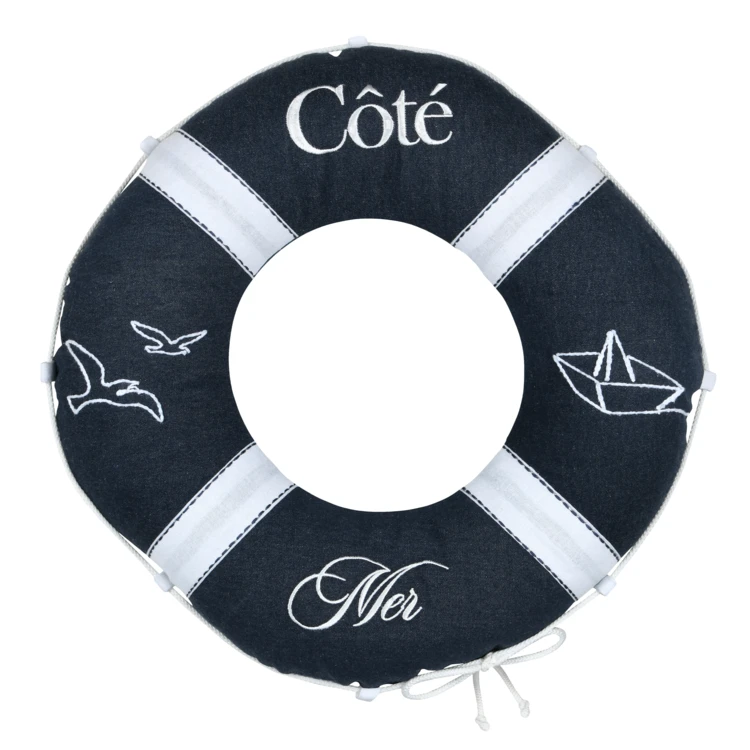 Coussin bouée polycoton décoratif esprit bord de mer