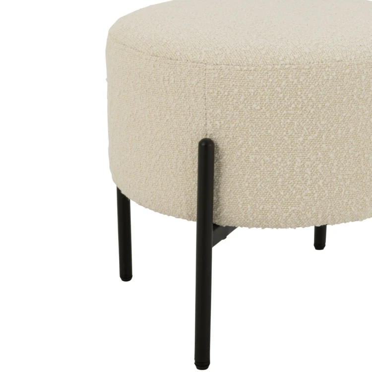 Petit tabouret rond en bois et tissu bouclette