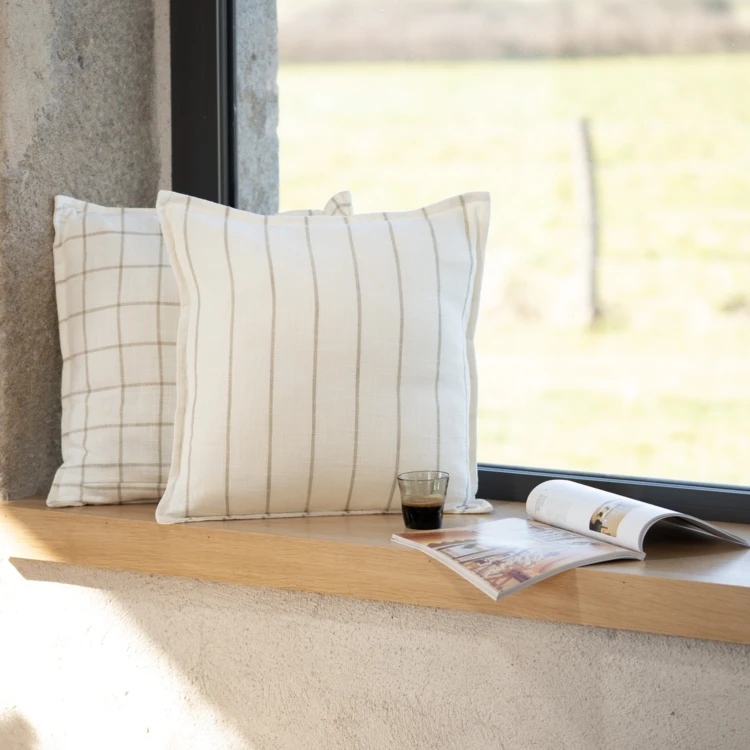 Housse de coussin  recto-verso 100% coton rayures et carreaux LOURMARIN