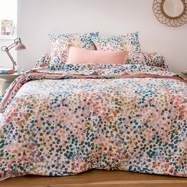 Housse de couette percale de coton 80 fils motif floral