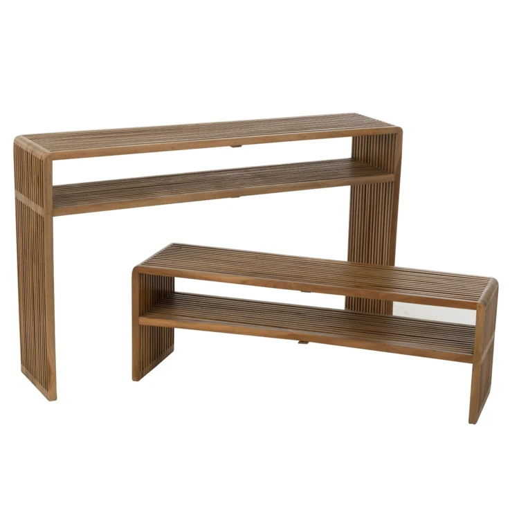 Meuble console avec étagère gigogne en teck lot de 2