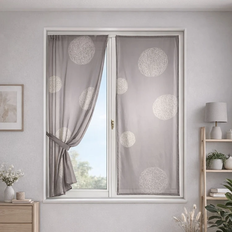 Kleiner Vorhang taupe bestickt ronds mêlés