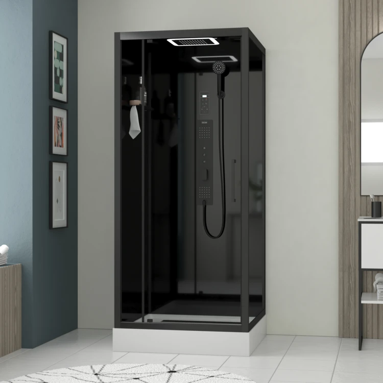 Cabine de douche hydromassante porte pivotante et panneau de contrôle tactile