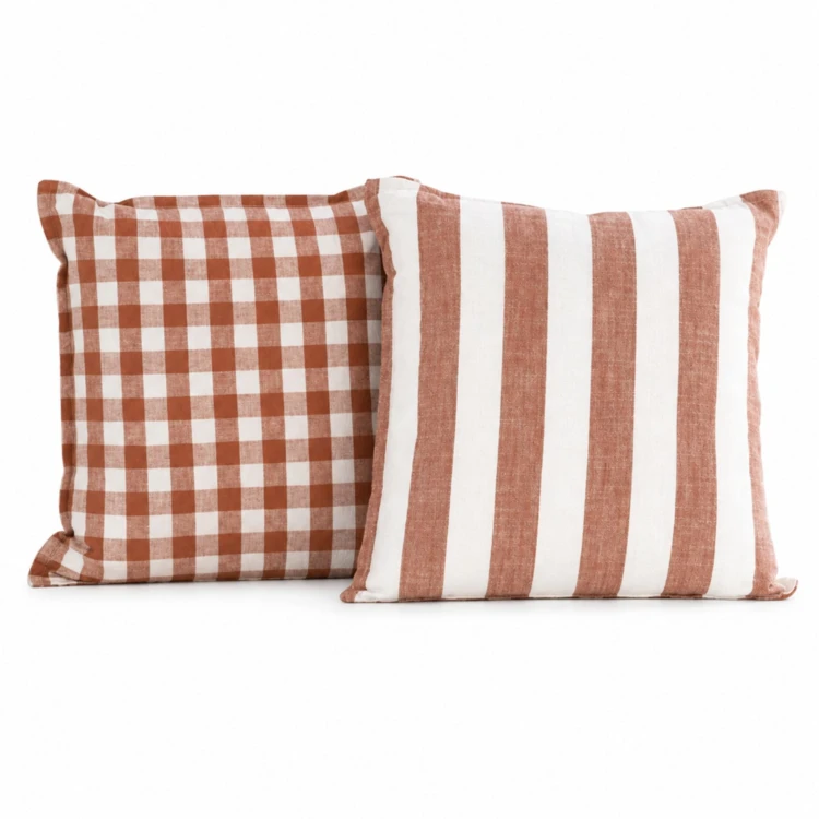 Copricuscino 100% cotone double-face a righe e percalle LOURMARIN