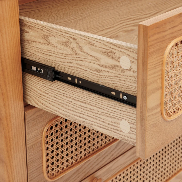 Cómoda de madera de 3 cajones con mimbre calado