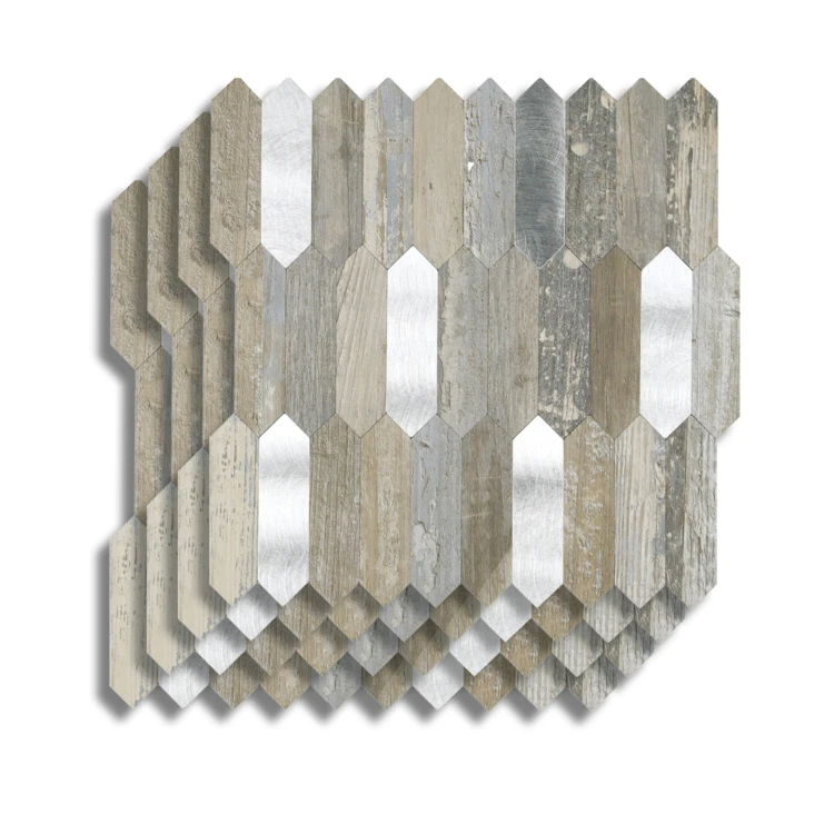 Lot de 4 crédences adhésives murales 3D effet bois et métal