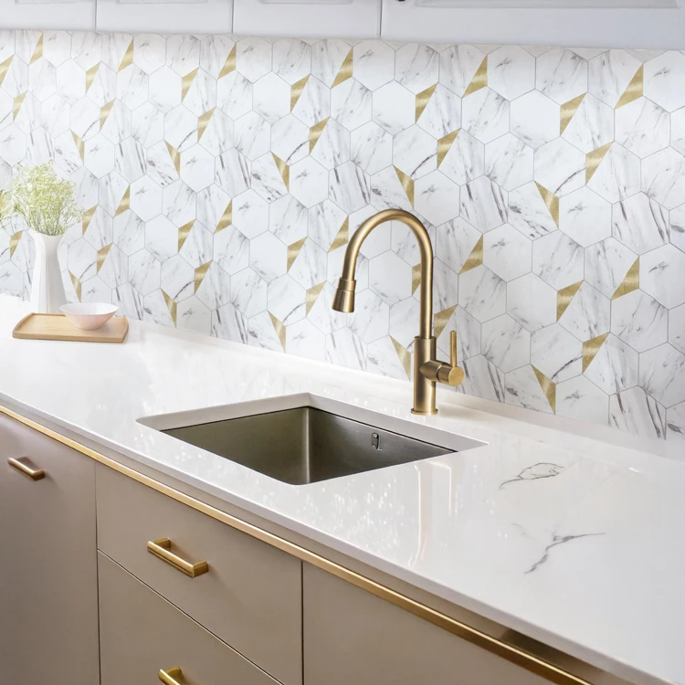 Lot de 4 crédences adhésives murales 3D effet carrelage hexagonal