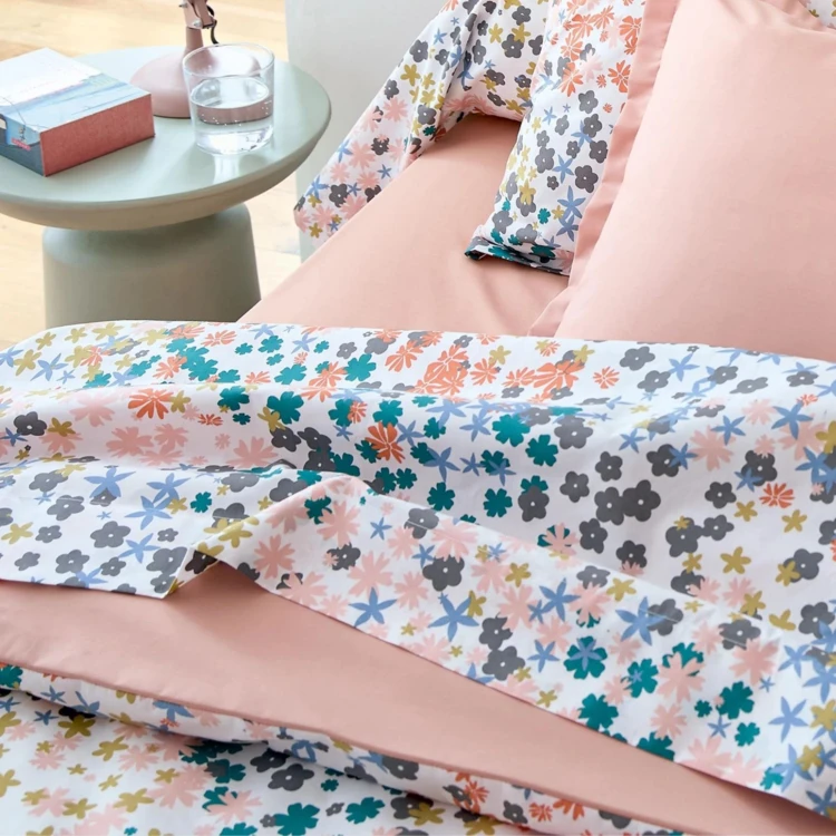 80 thread count katoenen perkal flat sheet met bloemmotief