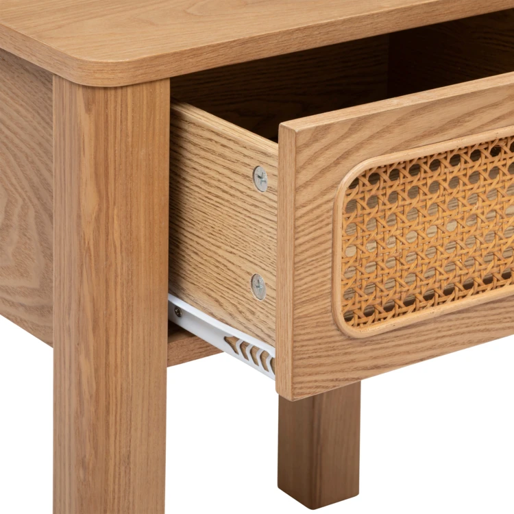 Table de chevet en bois avec tiroir cannage