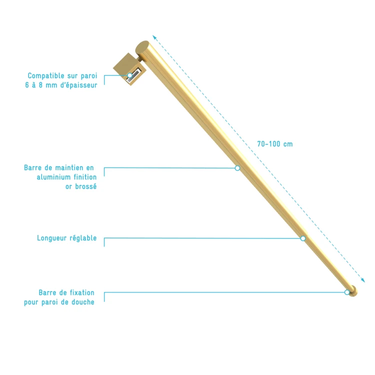Barre de fixation extensible 70 à 100 cm pour douche italienne