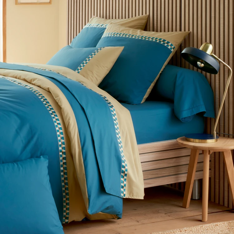 Parure de lit 2 pièces percale de coton géométrique housse + taie