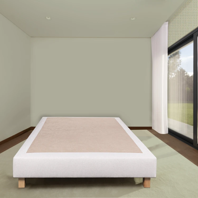 Sommier tapissier bois massif beige avec pieds