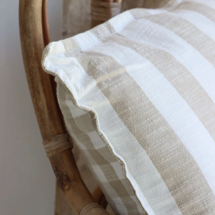 Copricuscino 100% cotone double-face a righe e percalle LOURMARIN