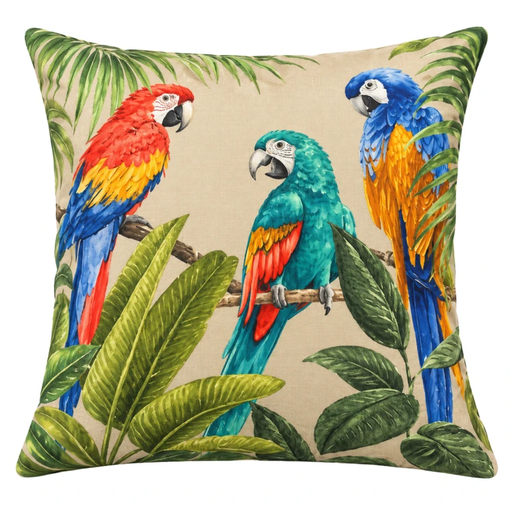 Coussin outdoor imprimé perroquets