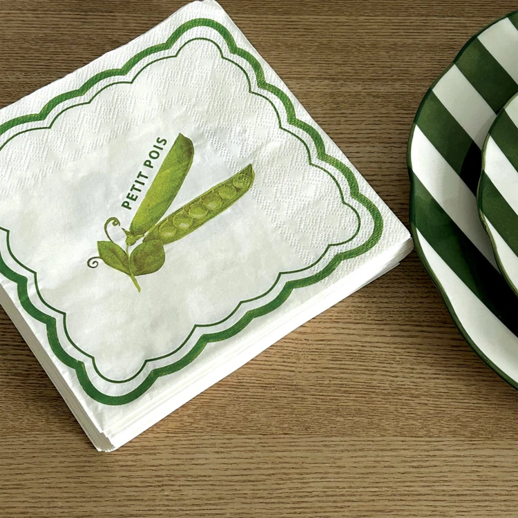 Set aus 20 Papierservietten mit Auberginen- und Erbsenmuster