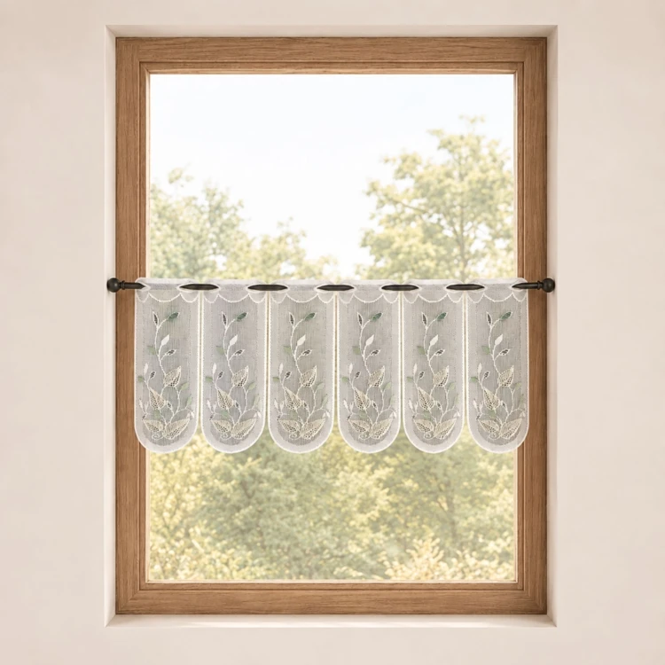 Brise-bise brodé à motifs feuillages