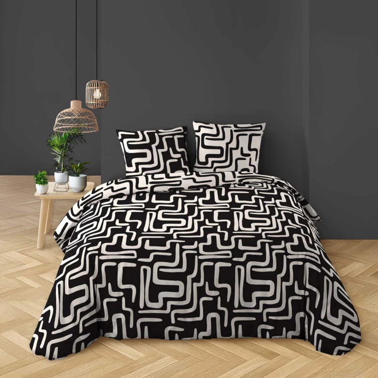 Set da letto a 3 pezzi in cotone al 100% con motivi geometrici: copripiumino + federe