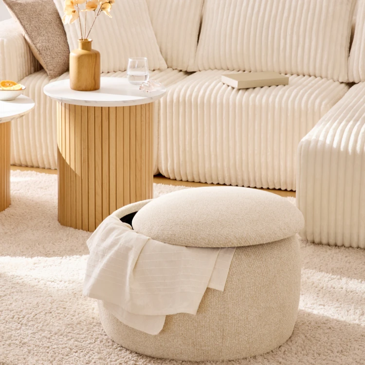 Pouf coffre rond en bois bouclette
