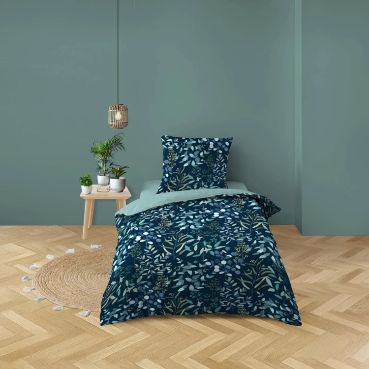 Conjunto de cama de 2 peças, 100 % algodão, com estampado vegetal: capa de edredão + fronha