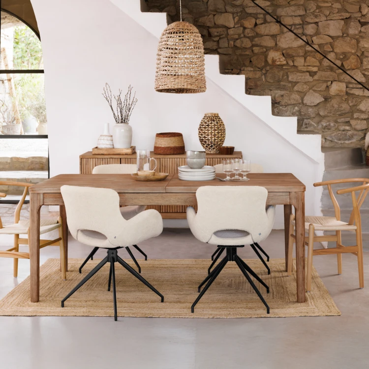 Table à manger extensible en acacia massif avec allonges