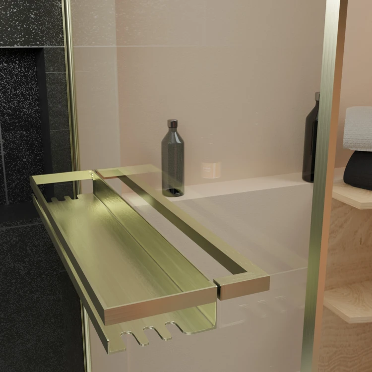 Pare-baignoire rabattable en verre trempé étagère et porte-serviette